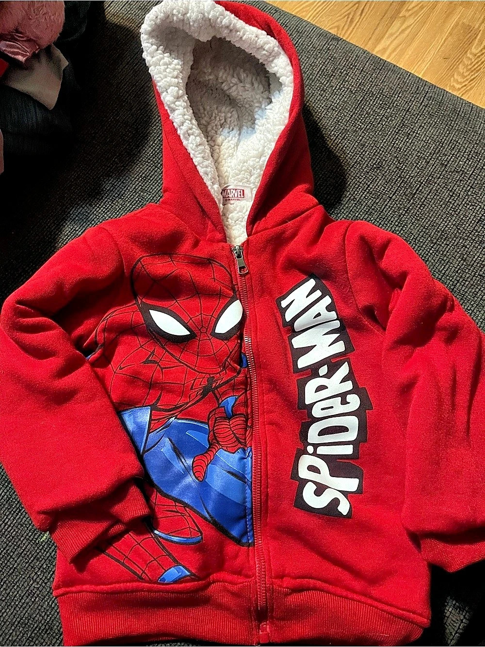 Marvel Spider-Man Sherpa Lined Zip-Up Hoodie Boys 4T Red & Blue